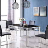 Hotel Furniture Stainless Steel Dining Table with Glass Top
