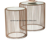 Toughened Glass Tea Table Rose Gold Round The Table Iron Wire Side Table (M-X3774)