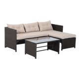 3-Piece Outdoor PE Rattan Sofa and Chaise Lounge Set