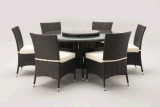 Round Grey Rattan Dining Table and 6 Dining Chairs Set