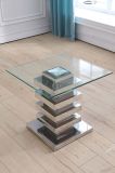 Clear Tempered Glass Top Stainless Steel Side Table for Corner