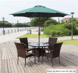 Wicker Chair and Dining Table Set with Sun Umbrella
