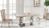 Popular Stainless Steel Frame Modern Glass Top Dining Table Sets for Home Furniture