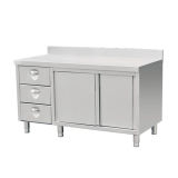 Stainless Steel Sliding Style Storage Cabinet with Three Drawers and Splashback