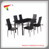1+6 Black Glass Dining Tables with Chairs Furniture (DT065)