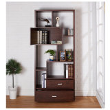Walnut Wood Dark Brown Frame Modern Book Shelf with Drawers