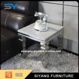 Chinese Marble Side Table Metal Base Tempared Glass Side Table