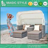 Multi-Functional Patio Daybed with Umbrella Deck 2-Seater Bed Patio Wicker Sun Bed (Magic Style)