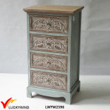 Shabby 4 Drawers Hand Carved Wood Cabinet