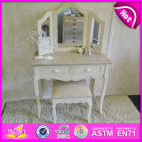 New and Popular White Wooden Dressing Table with Mirror and Stool W08h021