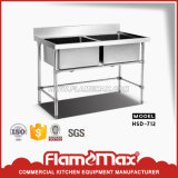 Stainless Steel Kitchen Double Sink Table (HSD-712)