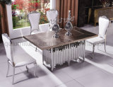 Wooden Dining Table with Stainless Steel Base