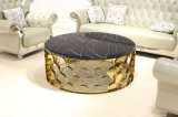 Golden Stainless Steel Base Round Coffee Table with Marble Top