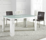 White Glass Top Stainless Steel Flower Printing Dining Tables