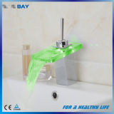 LED Glass Spout Waterfall Vessel Sink Cold and Hot Water Tap Mixer