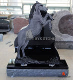 Black Natural Stone Granite Horse Design Headstone Monument