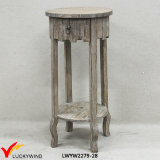 Sandblusting Wood Side Table with Shelf