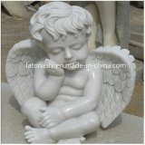 White Hand Carved Angel Sculpture, Marble Child Statue for Garden