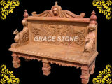 Yellow Marble Carved Garden Bench with Lion Head (GS-TB-022)