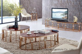 Modern Oval Brown Mable Top Gold Stainless Steel Coffee Tables
