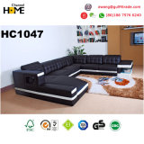 Home Furniture Black Leather Sofa with Couch (HC1047)