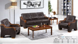 Hot Sale Leisure Popular Classical Hotel Sofa Office Leather Sofa with Wooden Armrest 1+1+3