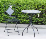 Antique Metal Foldable 3PCS Garden Mosaic Table and Chairs Set of Colour White