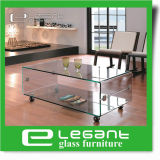 Bent Glass Box Coffee Table with Wheels
