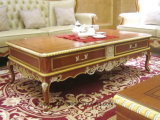 0050 Dark Color Solid Wood Hand Carved Tracing The Design in Gold Classical Coffee Table