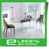Clear Tempered Glass Dining Table with Ash Wood Veneer