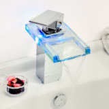 LED Light Glass Waterfall Single Handle Basin Batheoom Faucet (LH 8059)