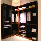 Cheap L Shaped Wood Wardrobe with Sliding Door and Opening Shelves