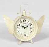 Antique Cream White Metal Clock with Wings for Home Decor
