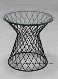 Morden Restaurant Leisure Dining Furniture Black Metal Wire Glass Table