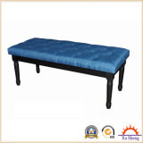 Tufted Wooden Ottoman Bench, Navy Blue Fabric with Buttons