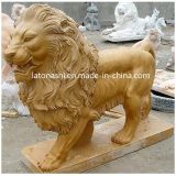 Large Yellow Marble Stone Carving Animal Sculpture, Garden Lion Statue
