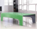 Modern Curved Glass Coffee Table with Green Painting