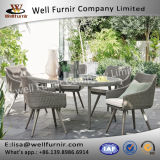 Well Furnir T-015 100% Polyester Shower Resistant Fabric Seat Pads All Weather Rattan Dining Set