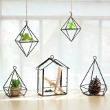 Simple Modern Geometric Glass Ornaments Living Room Balcony Micro Landscape Flower Decoration Decorative Metal Craft
