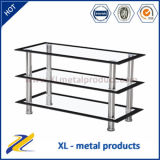 3 Shelf Glass TV Stand Clear Glass and Ss Base TV Stand