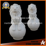 White Marble Stone Carving Lion Animal Sculptures for Garden Sculpture