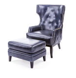 Buttoned Back Leather Chair Classic Style Chair with Ottoman