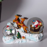 Polyresin Christmas Gift Double Snow Globe for Home Decoration