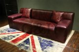Living Room Genuine Leather Sofa with Marble Coffee Table