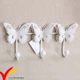 Triple White Antique Metal Butterfly Hooks for Wall