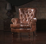 American Style Antique Full Real Leather Armchair, Single Seater Sofa Chairs