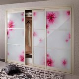 Oppein Fashion Flowers Glass Sliding Wooden Bedroom Wardrobe (YG11141)
