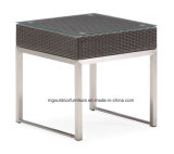 Garden Rattan End Table with Glass Top