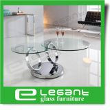 Rotatable Tempered Glass Coffee Table with Stainless Steel Base