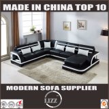 Black U Shape Genuine Leather Sofa for Home Use
